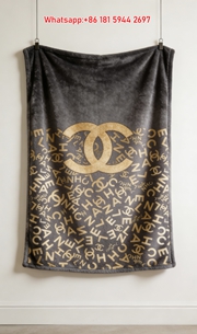 Chanel Black & Gold Letter Monogram Flannel Throw Blanket IMG_7317